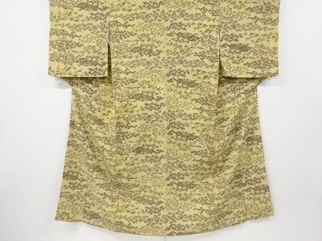 アンティーク　草花に青海波模様上代紬着物